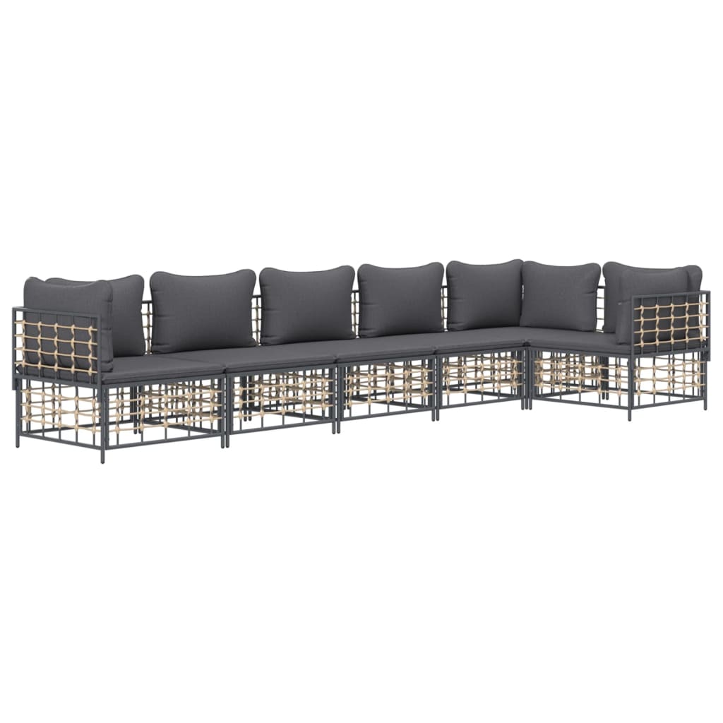 Set Divani da Giardino 6 pz con Cuscini Antracite in Polyrattan - homemem39