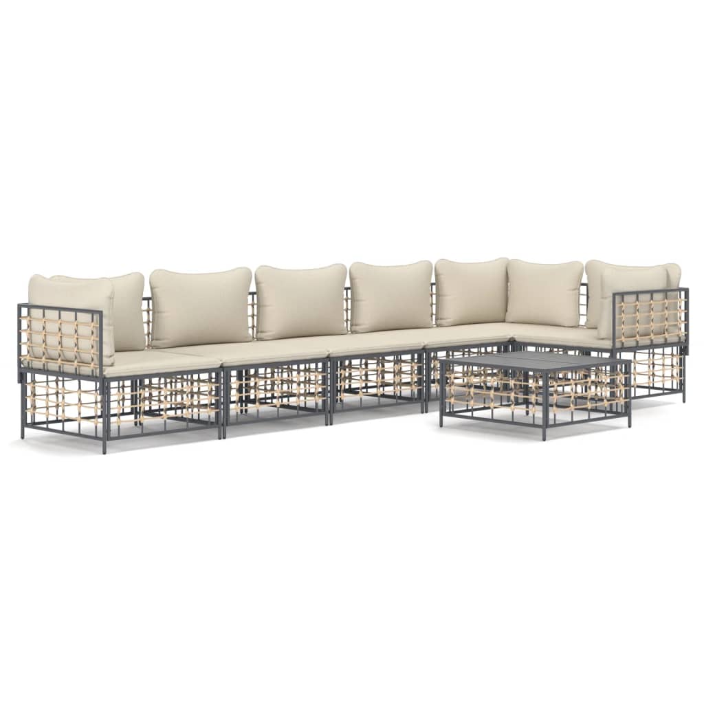 Set Divani da Giardino 7 pz con Cuscini Antracite in Polyrattan - homemem39