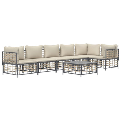 Set Divani da Giardino 7 pz con Cuscini Antracite in Polyrattan - homemem39