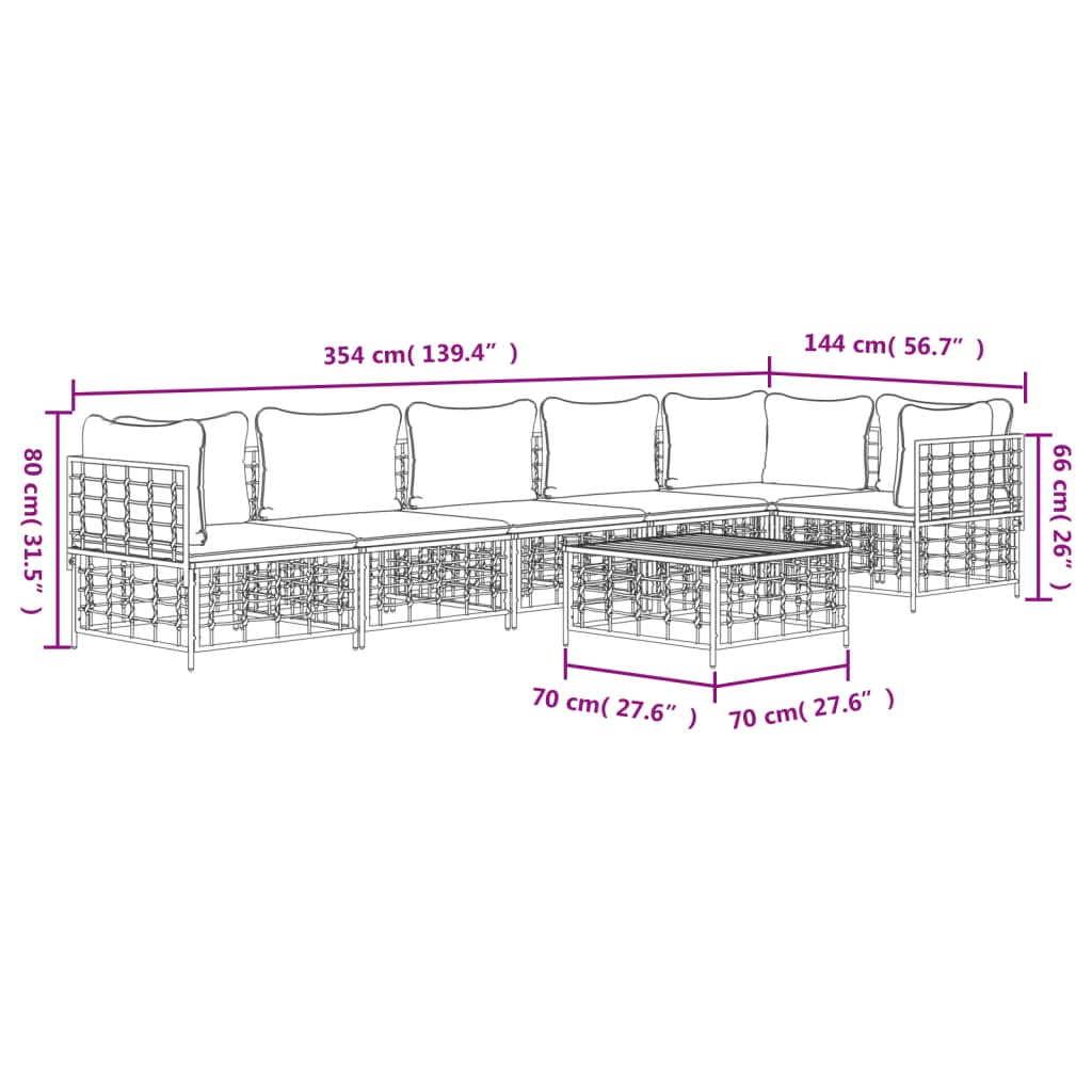 Set Divani da Giardino 7 pz con Cuscini Antracite in Polyrattan - homemem39