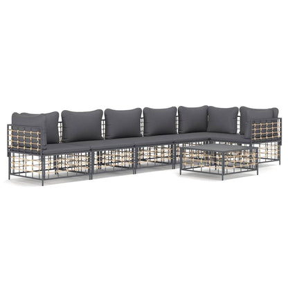 Set Divani da Giardino 7 pz con Cuscini Antracite in Polyrattan - homemem39