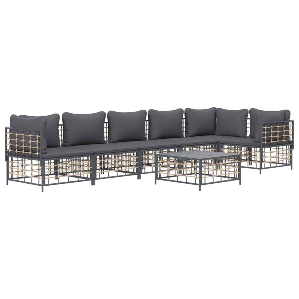 Set Divani da Giardino 7 pz con Cuscini Antracite in Polyrattan - homemem39