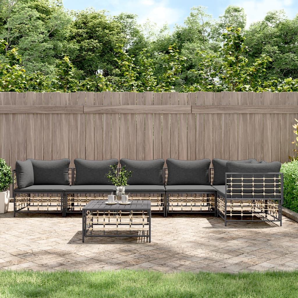 Set Divani da Giardino 7 pz con Cuscini Antracite in Polyrattan - homemem39