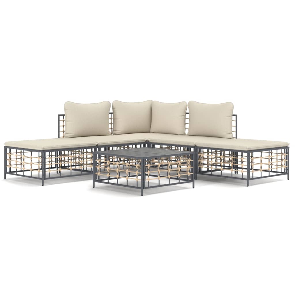 Set Divani da Giardino 6 pz con Cuscini Antracite in Polyrattan - homemem39