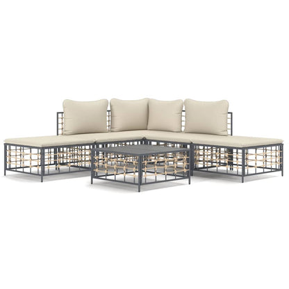 Set Divani da Giardino 6 pz con Cuscini Antracite in Polyrattan - homemem39