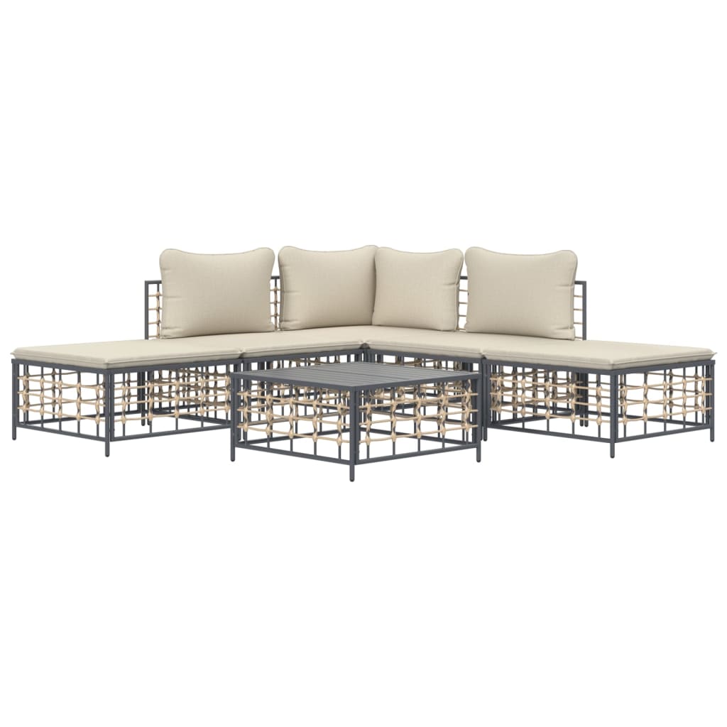 Set Divani da Giardino 6 pz con Cuscini Antracite in Polyrattan - homemem39