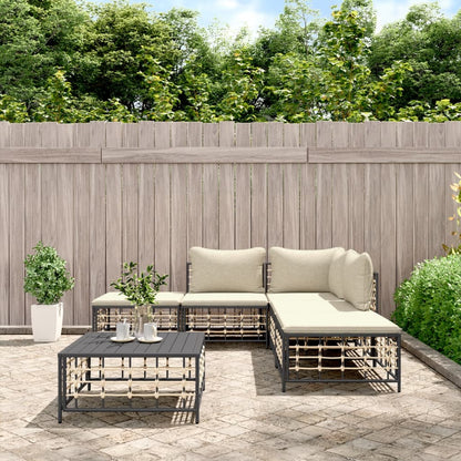 Set Divani da Giardino 6 pz con Cuscini Antracite in Polyrattan - homemem39