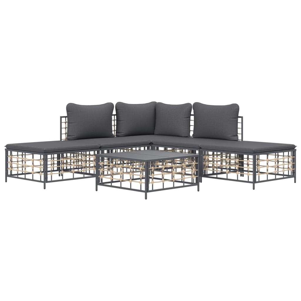 Set Divani da Giardino 6 pz con Cuscini Antracite in Polyrattan - homemem39