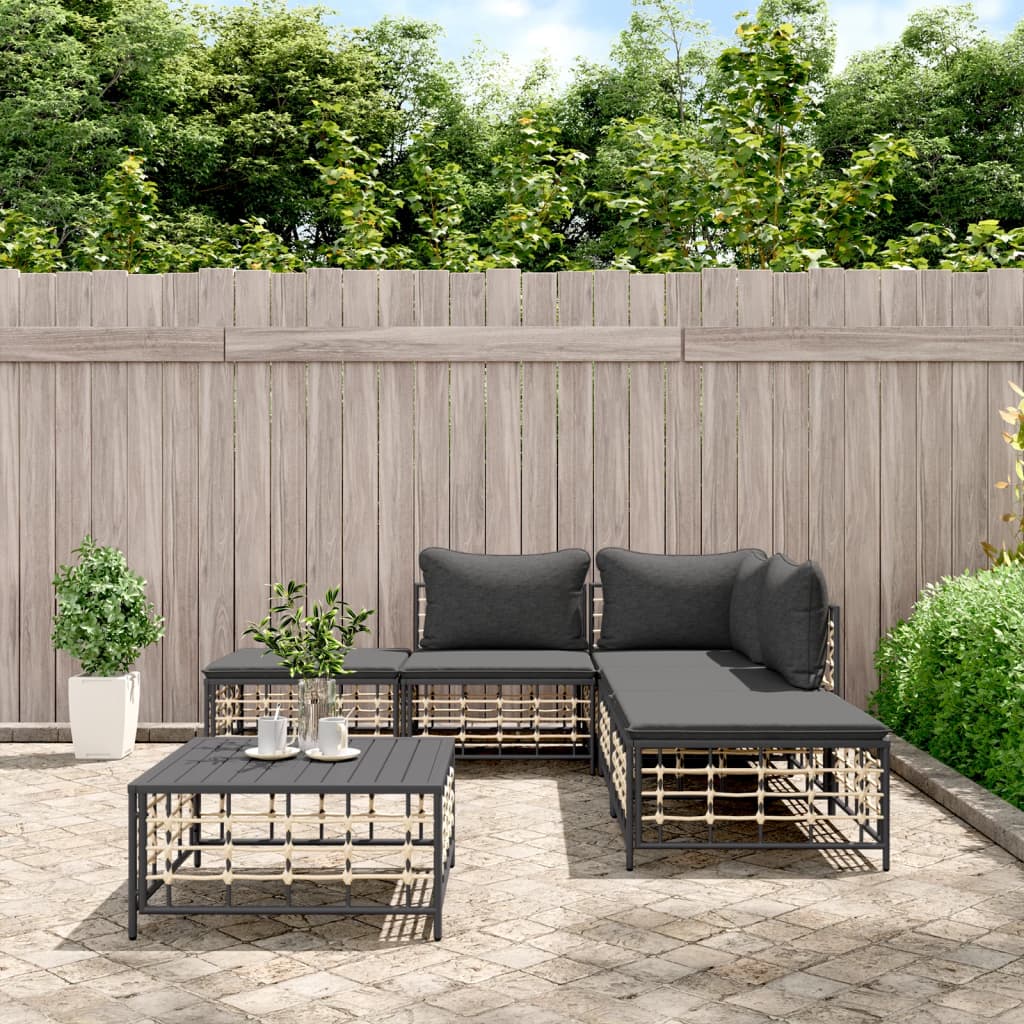 Set Divani da Giardino 6 pz con Cuscini Antracite in Polyrattan - homemem39