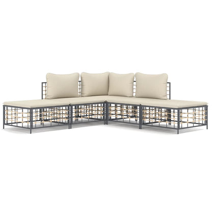 Set Divani da Giardino 5 pz con Cuscini Antracite in Polyrattan - homemem39