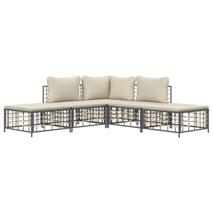 Set Divani da Giardino 5 pz con Cuscini Antracite in Polyrattan - homemem39