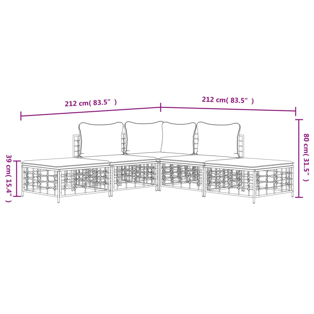 Set Divani da Giardino 5 pz con Cuscini Antracite in Polyrattan - homemem39