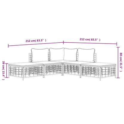 Set Divani da Giardino 5 pz con Cuscini Antracite in Polyrattan - homemem39