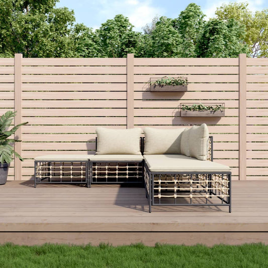 Set Divani da Giardino 5 pz con Cuscini Antracite in Polyrattan - homemem39