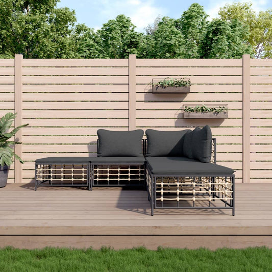 Set Divani da Giardino 5 pz con Cuscini Antracite in Polyrattan - homemem39