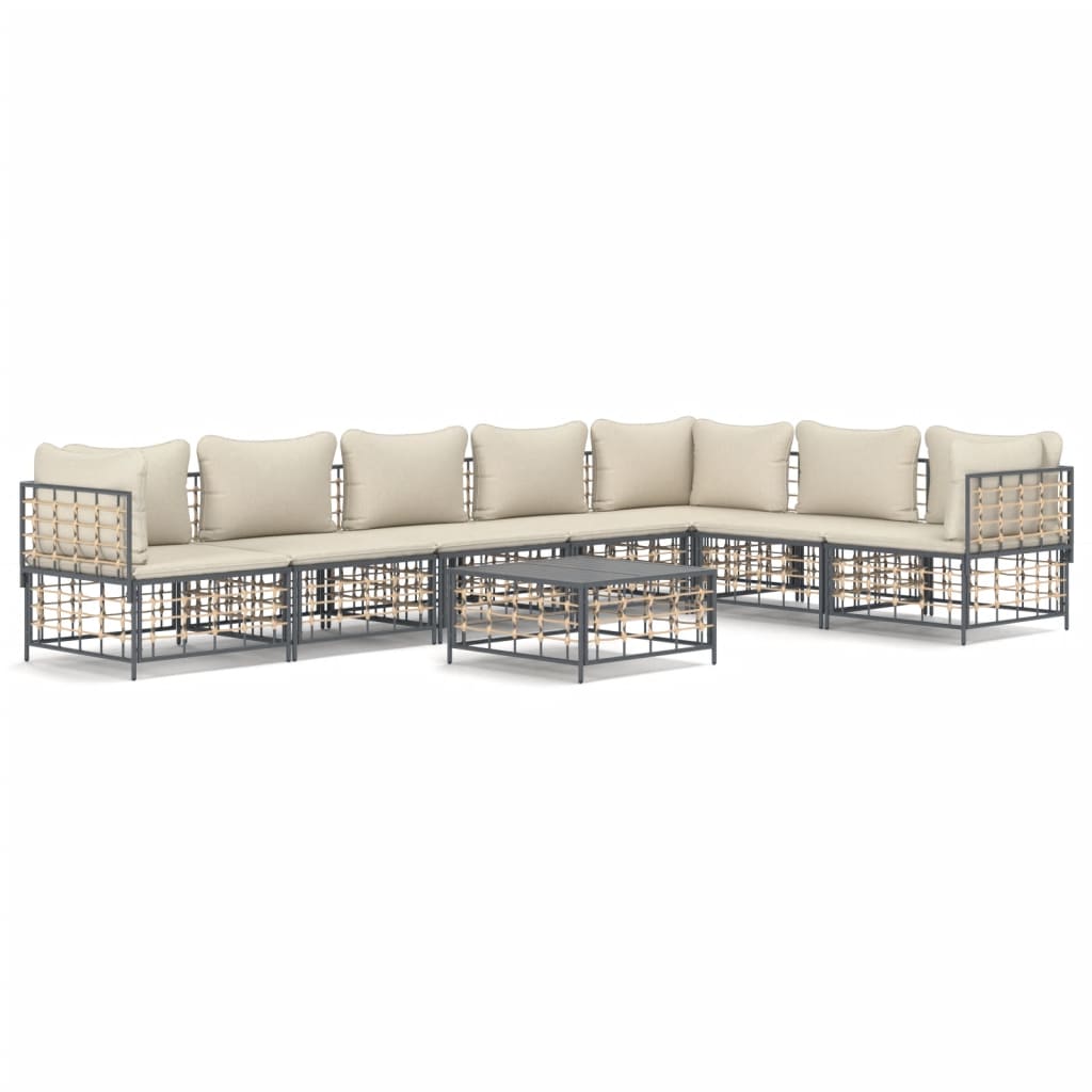 Set Divani da Giardino 8 pz con Cuscini Antracite in Polyrattan - homemem39