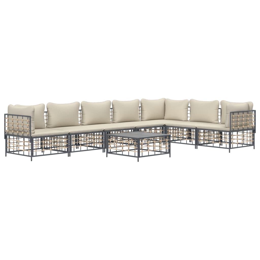 Set Divani da Giardino 8 pz con Cuscini Antracite in Polyrattan - homemem39