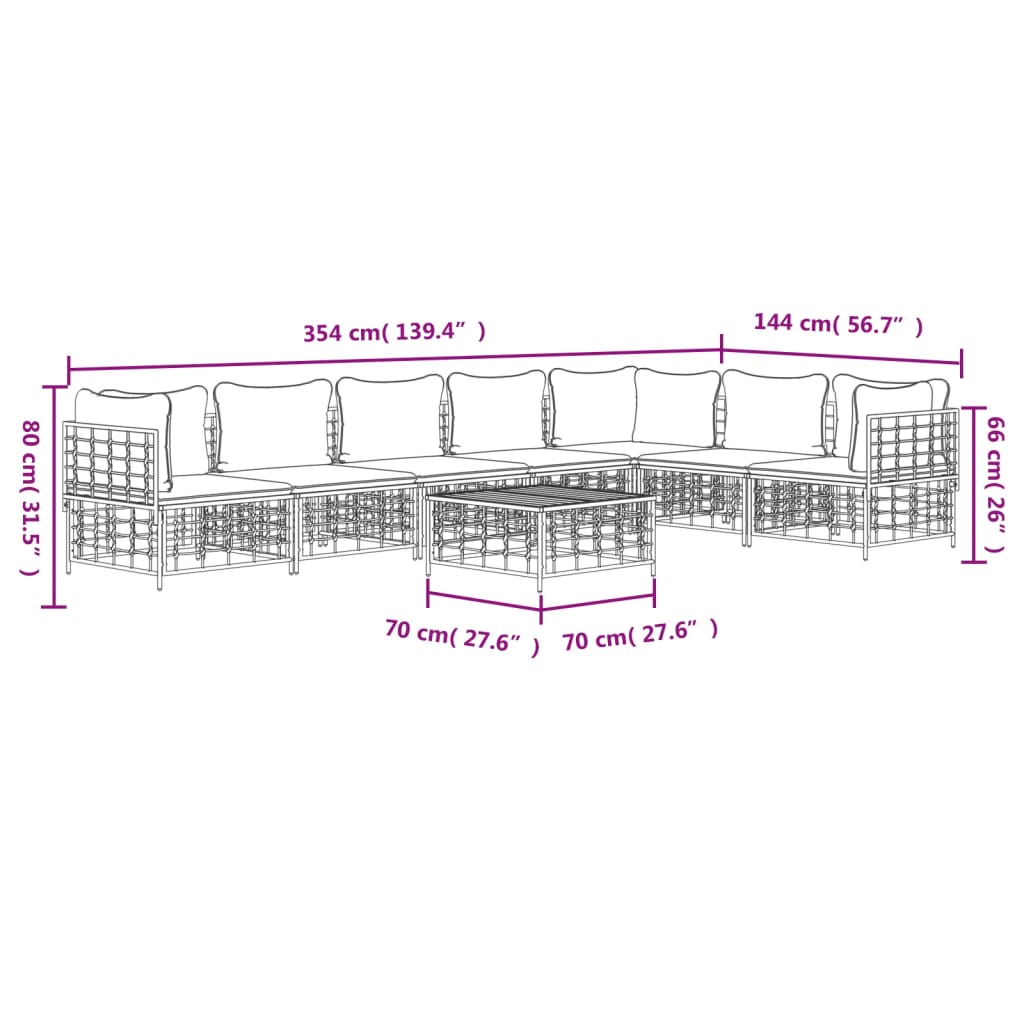 Set Divani da Giardino 8 pz con Cuscini Antracite in Polyrattan - homemem39