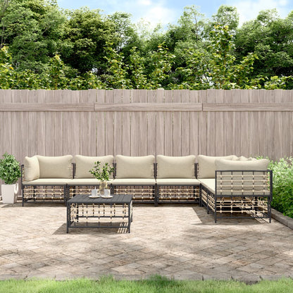 Set Divani da Giardino 8 pz con Cuscini Antracite in Polyrattan - homemem39