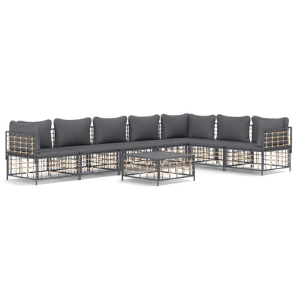 Set Divani da Giardino 8 pz con Cuscini Antracite in Polyrattan - homemem39