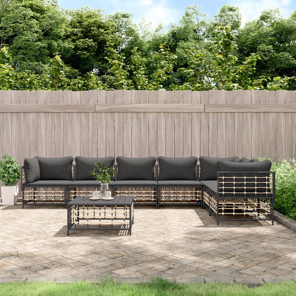 Set Divani da Giardino 8 pz con Cuscini Antracite in Polyrattan - homemem39