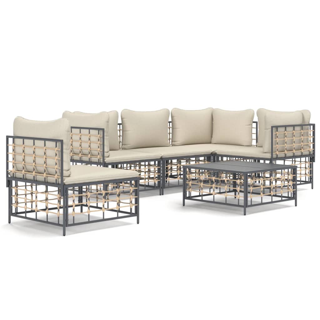 Set Divani da Giardino 6 pz con Cuscini Antracite in Polyrattan - homemem39