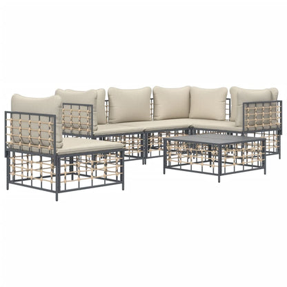 Set Divani da Giardino 6 pz con Cuscini Antracite in Polyrattan - homemem39