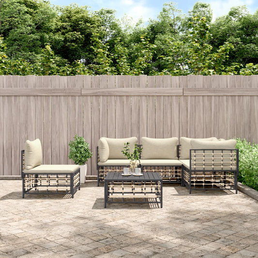 Set Divani da Giardino 6 pz con Cuscini Antracite in Polyrattan - homemem39