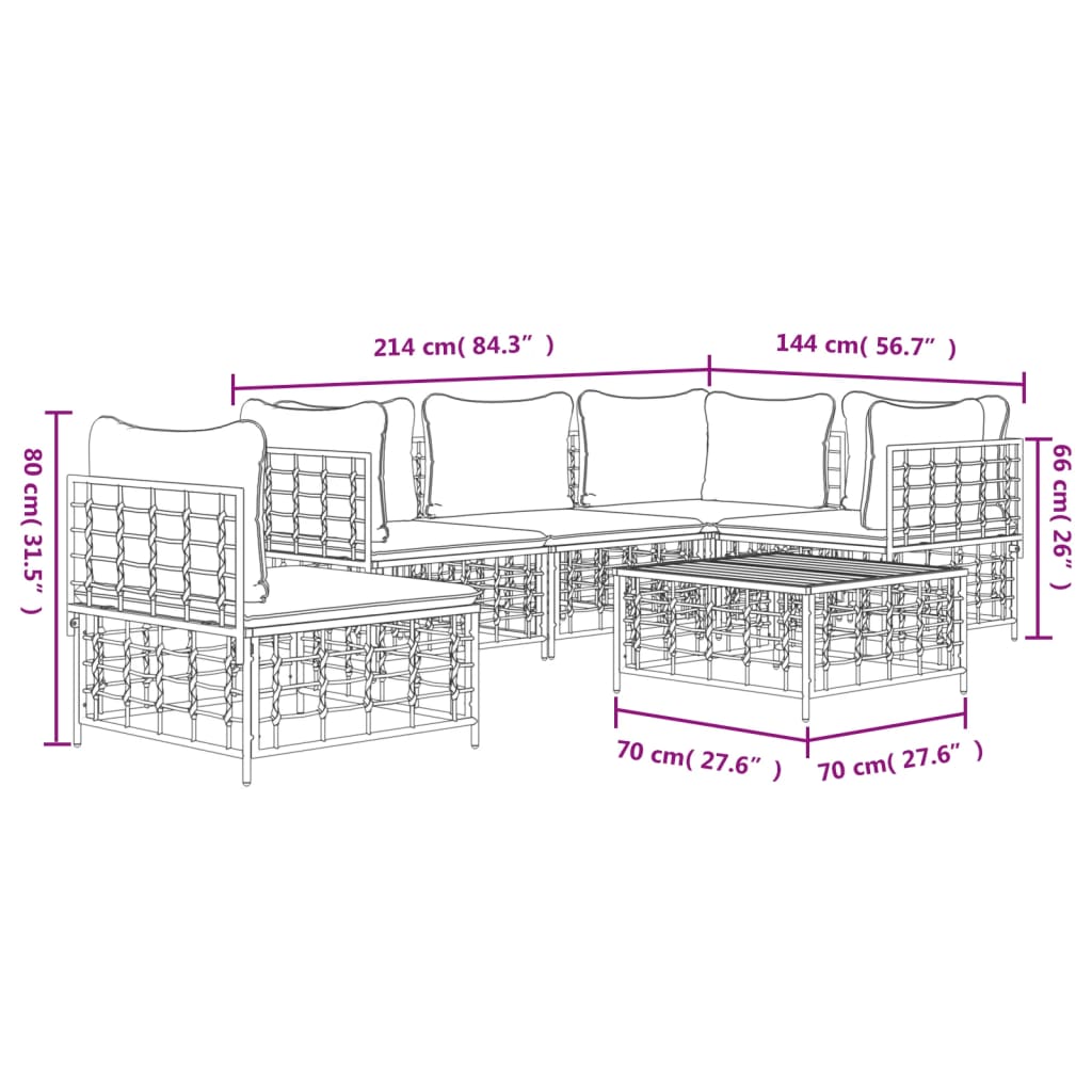 Set Divani da Giardino 6 pz con Cuscini Antracite in Polyrattan - homemem39