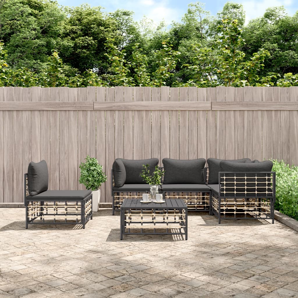 Set Divani da Giardino 6 pz con Cuscini Antracite in Polyrattan - homemem39