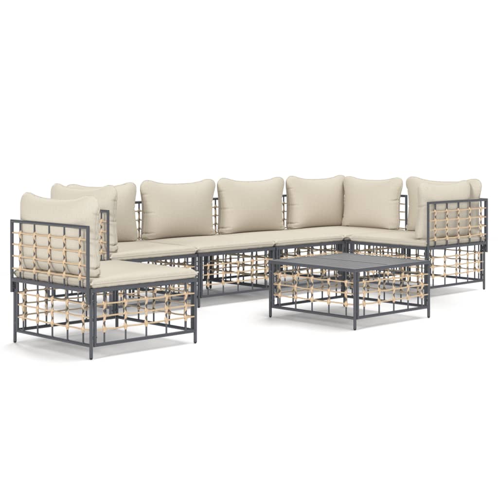 Set Divani da Giardino 7 pz con Cuscini Antracite in Polyrattan - homemem39