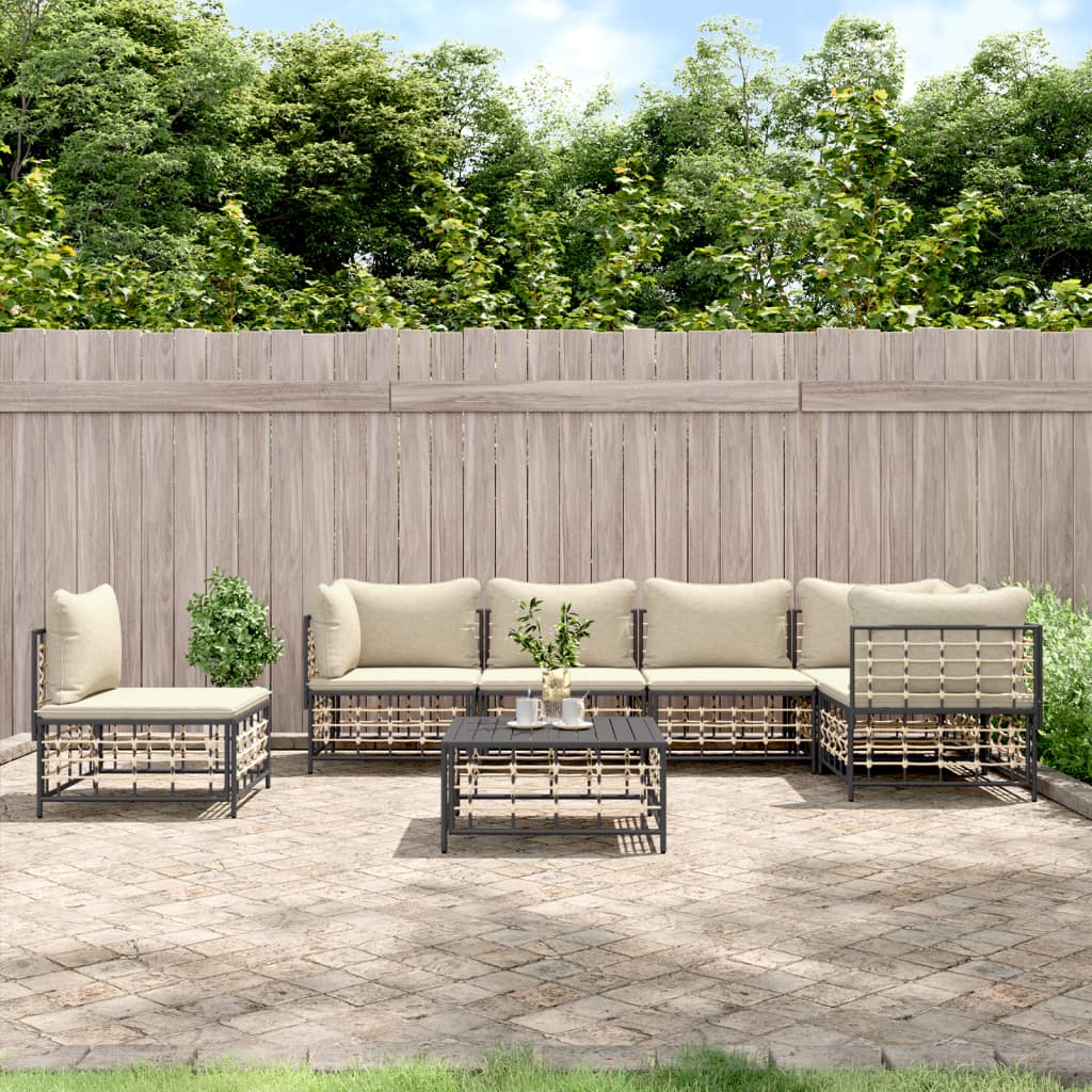 Set Divani da Giardino 7 pz con Cuscini Antracite in Polyrattan - homemem39