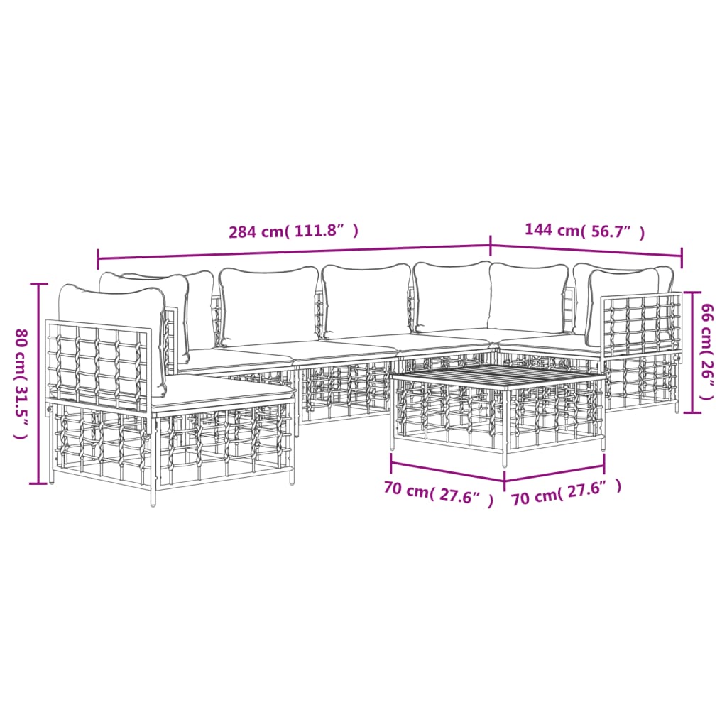 Set Divani da Giardino 7 pz con Cuscini Antracite in Polyrattan - homemem39