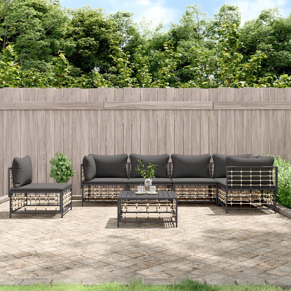 Set Divani da Giardino 7 pz con Cuscini Antracite in Polyrattan - homemem39