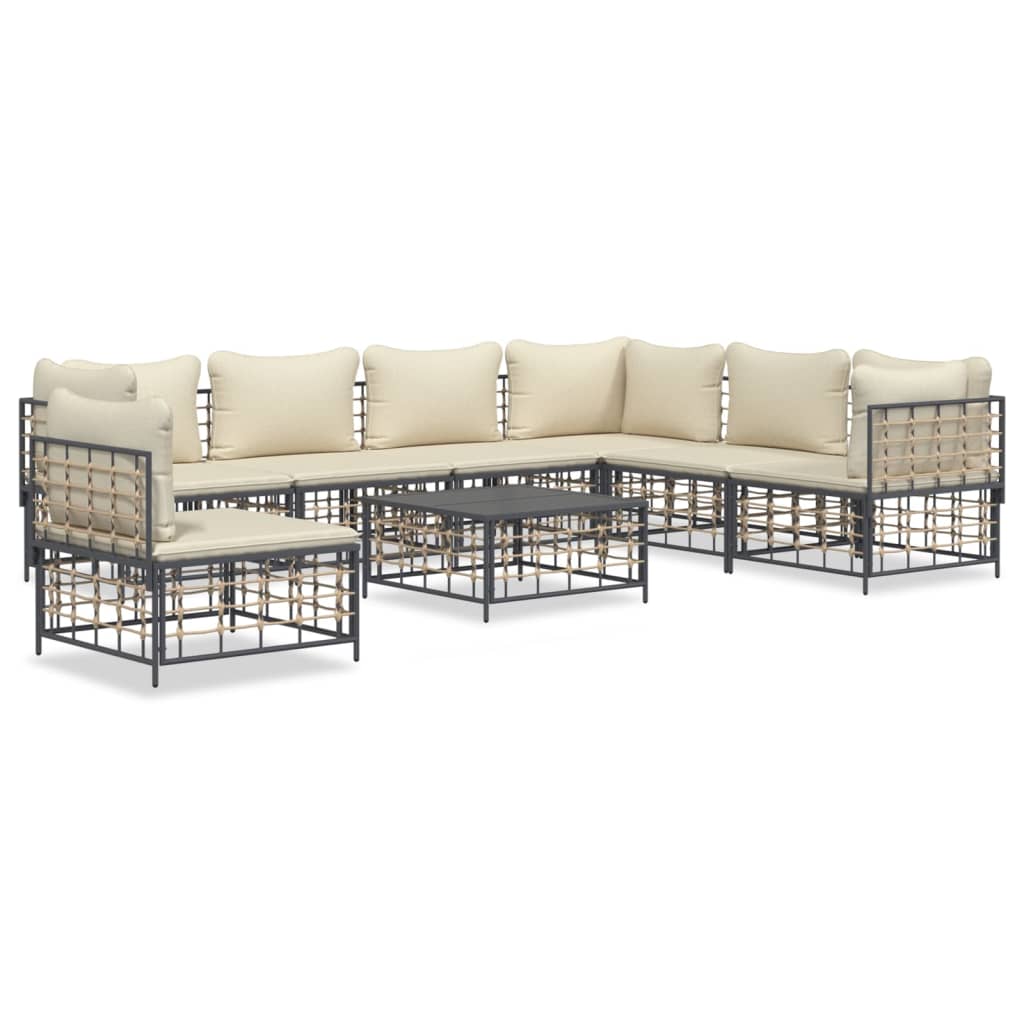 Set Divani da Giardino 8 pz con Cuscini Antracite in Polyrattan - homemem39