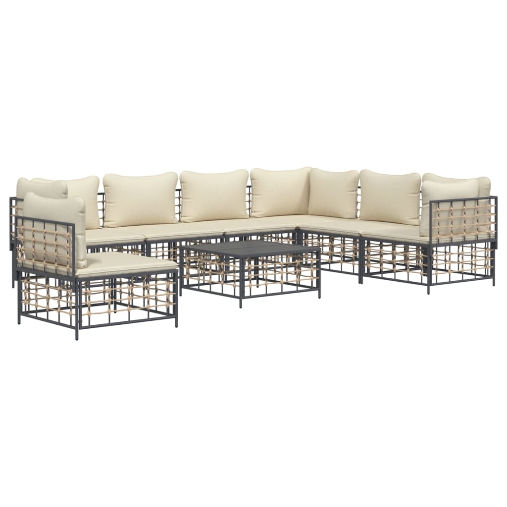 Set Divani da Giardino 8 pz con Cuscini Antracite in Polyrattan - homemem39