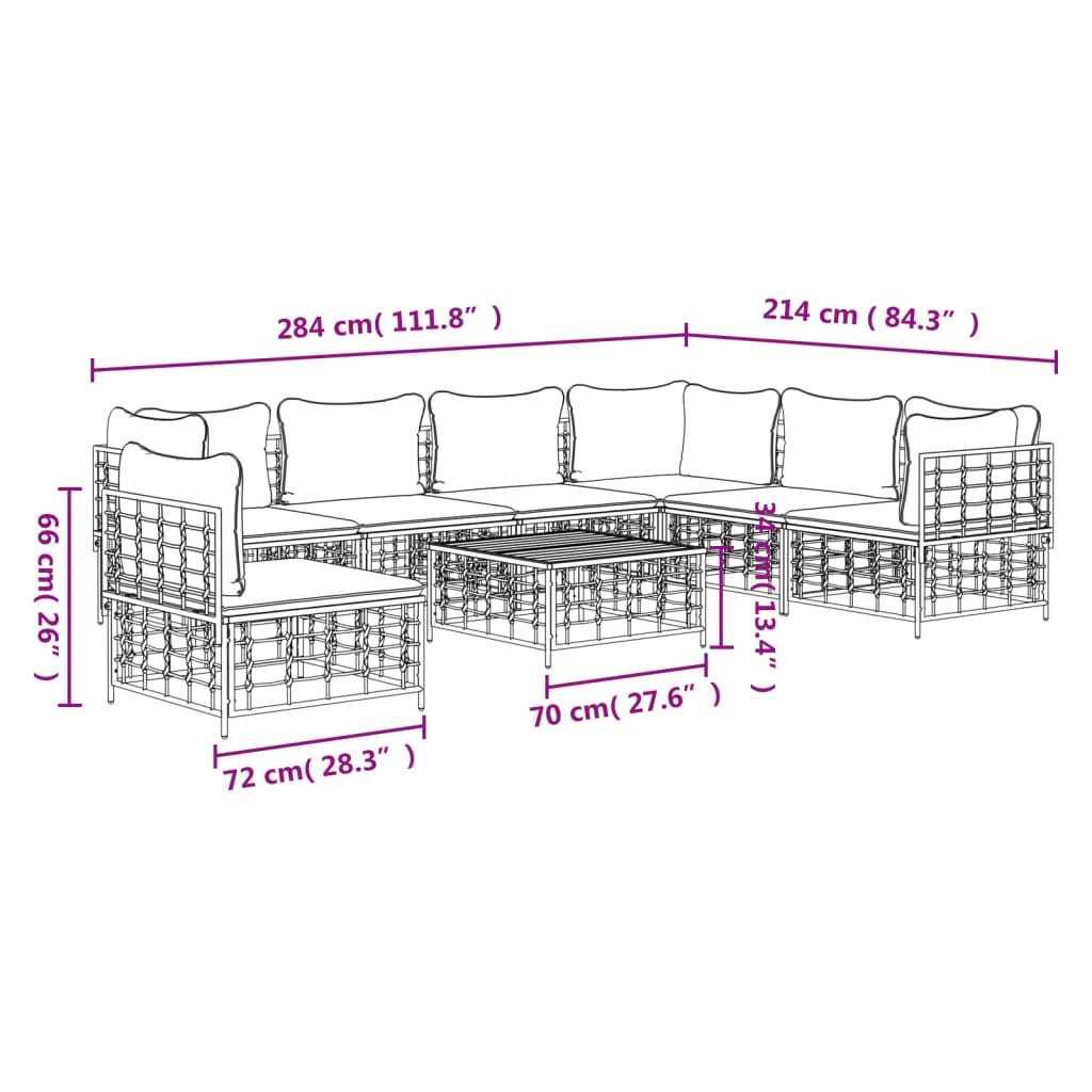 Set Divani da Giardino 8 pz con Cuscini Antracite in Polyrattan - homemem39