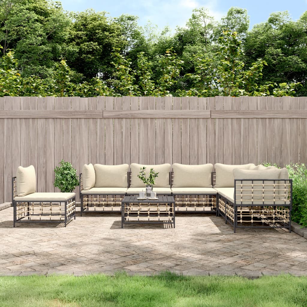 Set Divani da Giardino 8 pz con Cuscini Antracite in Polyrattan - homemem39