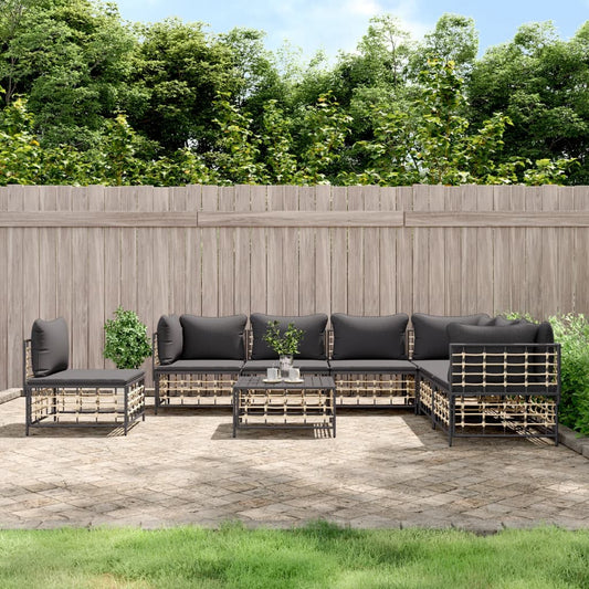 Set Divani da Giardino 8 pz con Cuscini Antracite in Polyrattan - homemem39