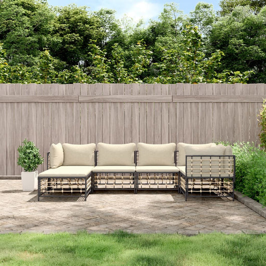 Set Divani da Giardino 6 pz con Cuscini Antracite in Polyrattan - homemem39