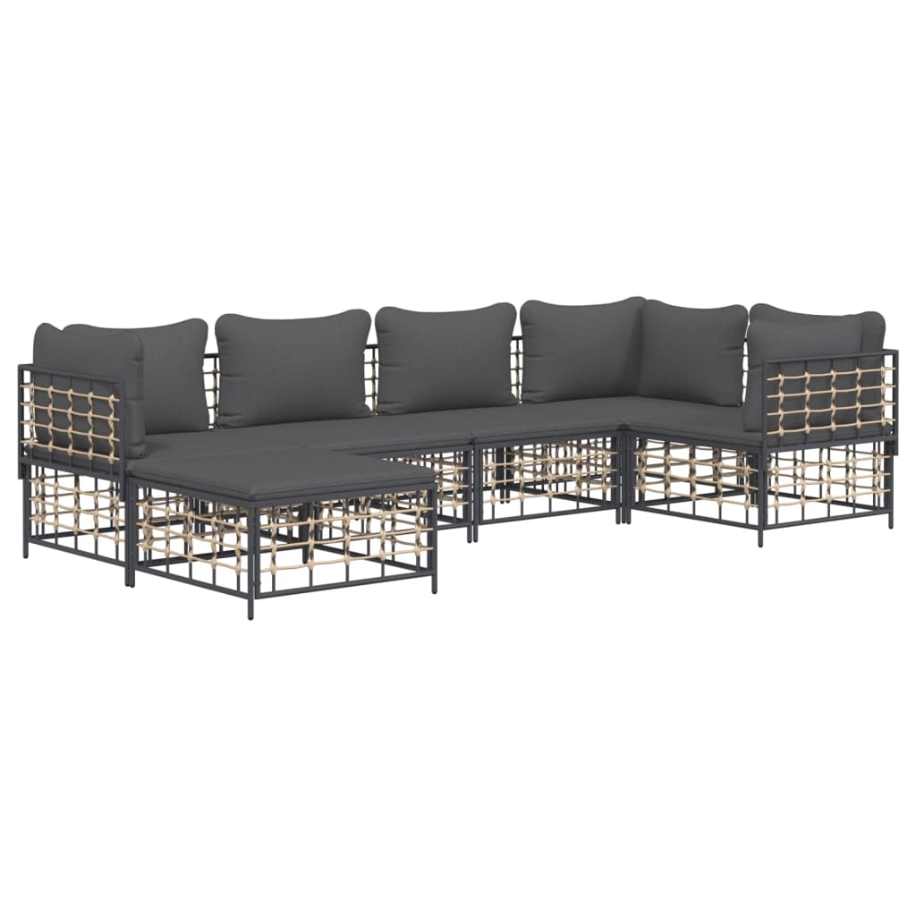 Set Divani da Giardino 6 pz con Cuscini Antracite in Polyrattan - homemem39