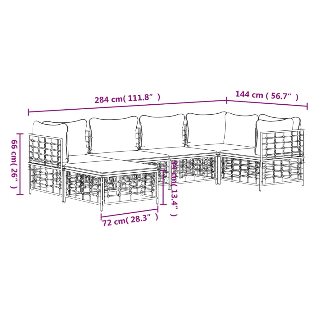 Set Divani da Giardino 6 pz con Cuscini Antracite in Polyrattan - homemem39