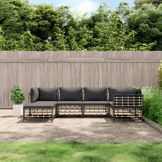 Set Divani da Giardino 6 pz con Cuscini Antracite in Polyrattan - homemem39