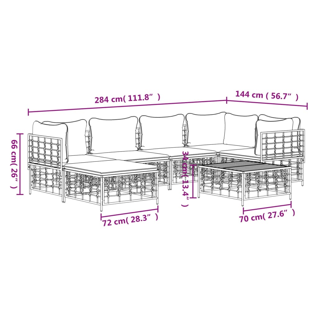 Set Divani da Giardino 7 pz con Cuscini Antracite in Polyrattan - homemem39