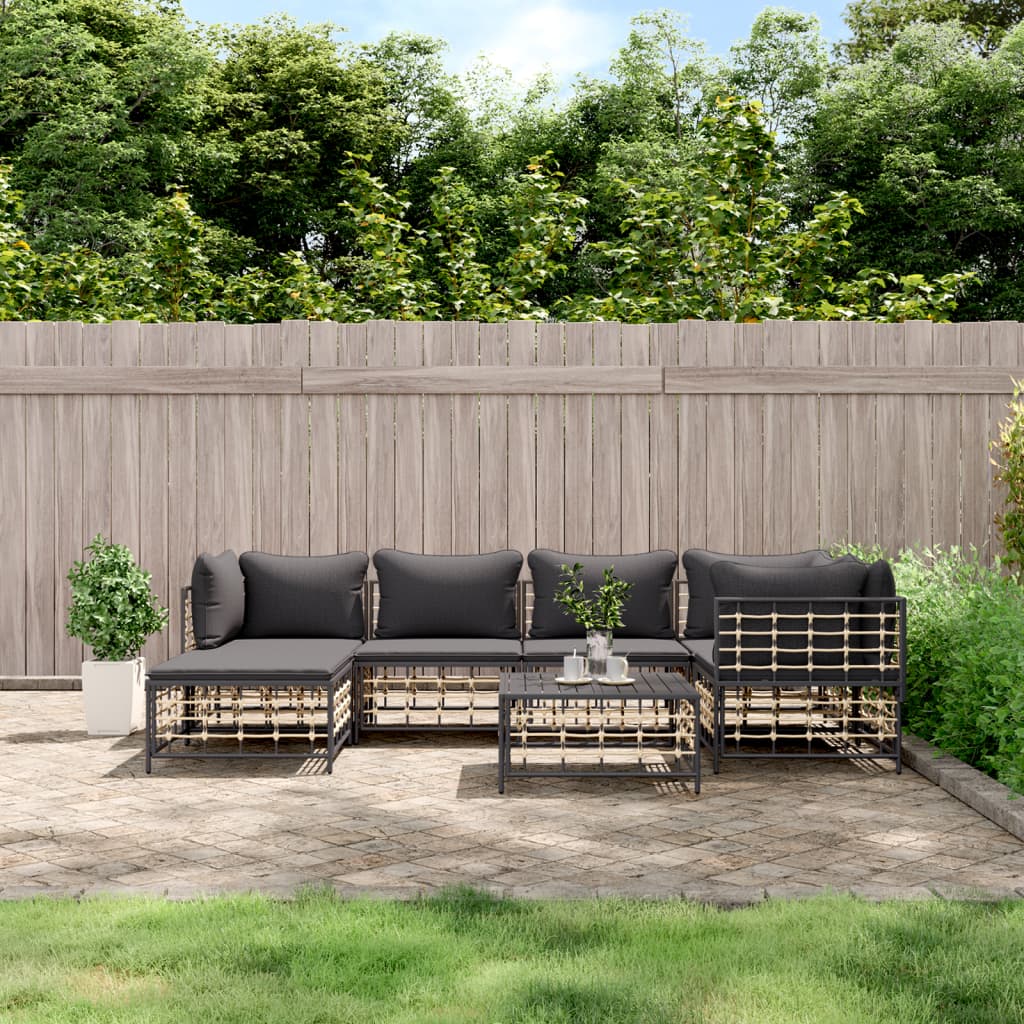 Set Divani da Giardino 7 pz con Cuscini Antracite in Polyrattan - homemem39