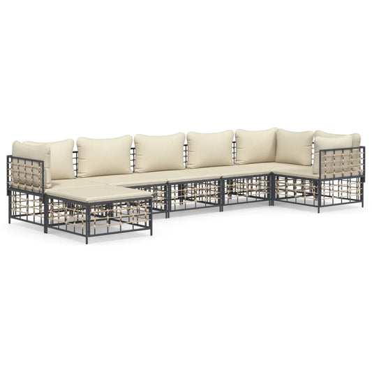 Set Divani da Giardino 7 pz con Cuscini Antracite in Polyrattan - homemem39