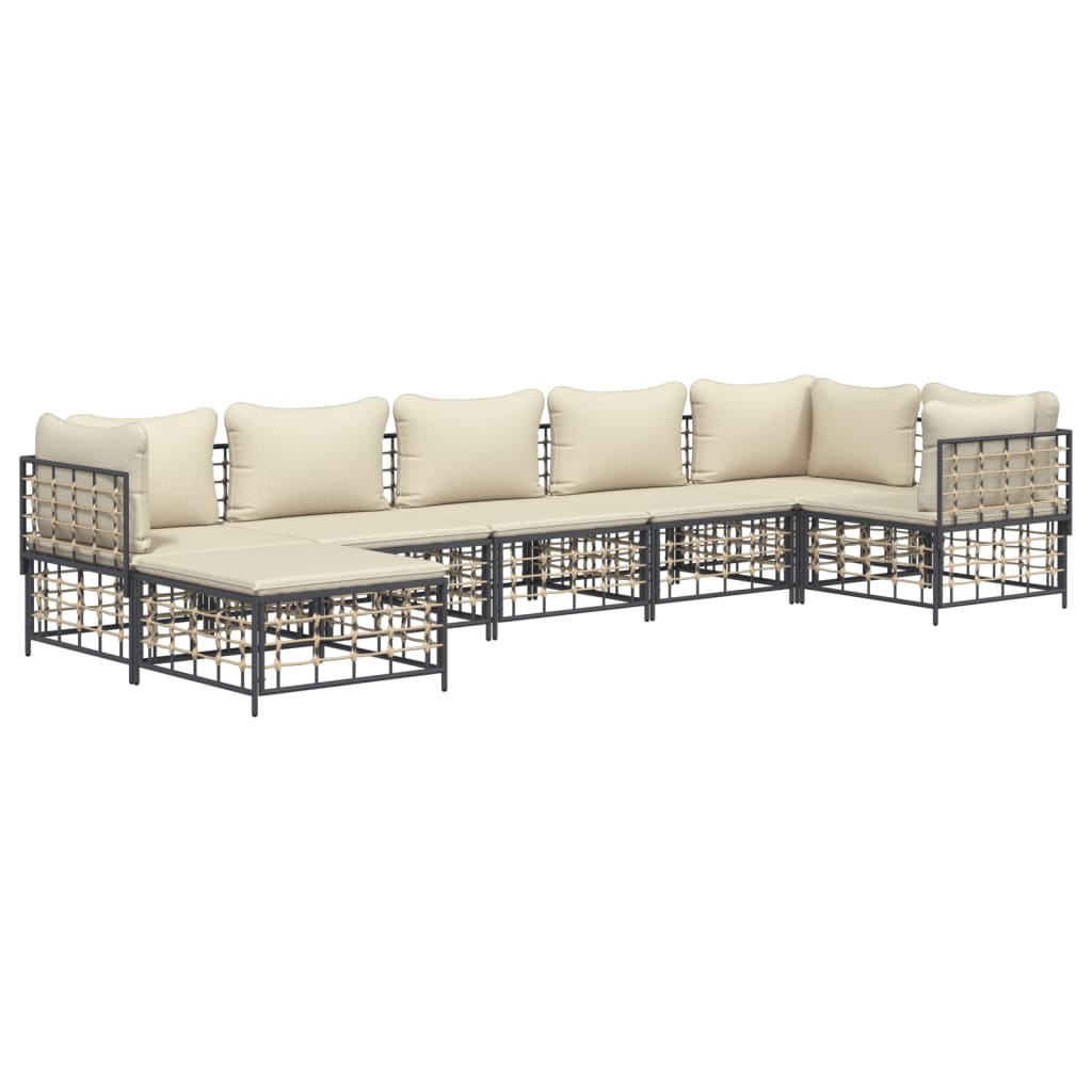 Set Divani da Giardino 7 pz con Cuscini Antracite in Polyrattan - homemem39