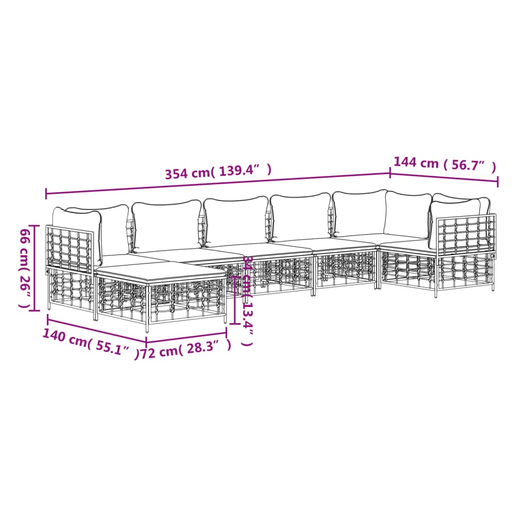 Set Divani da Giardino 7 pz con Cuscini Antracite in Polyrattan - homemem39