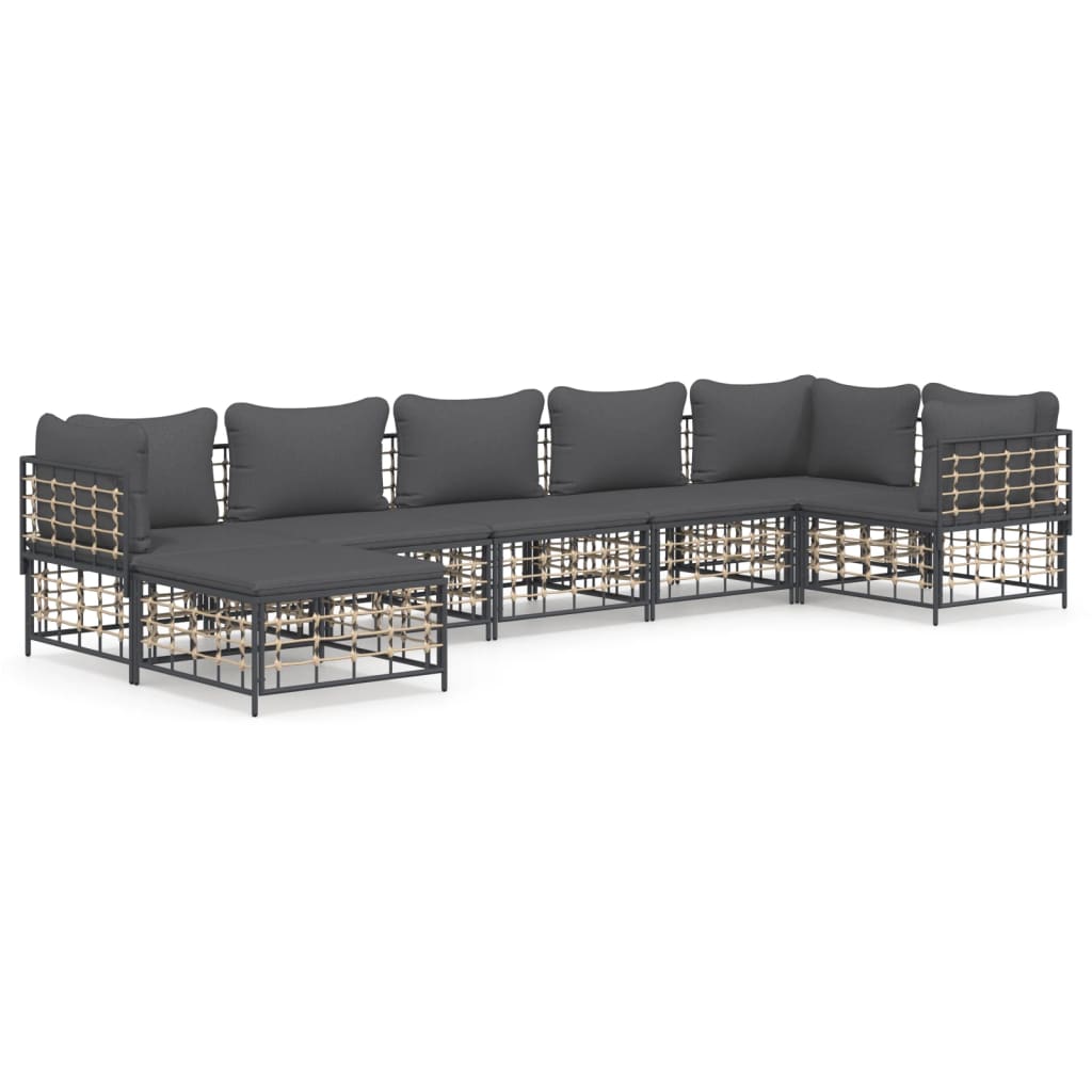 Set Divani da Giardino 7 pz con Cuscini Antracite in Polyrattan - homemem39