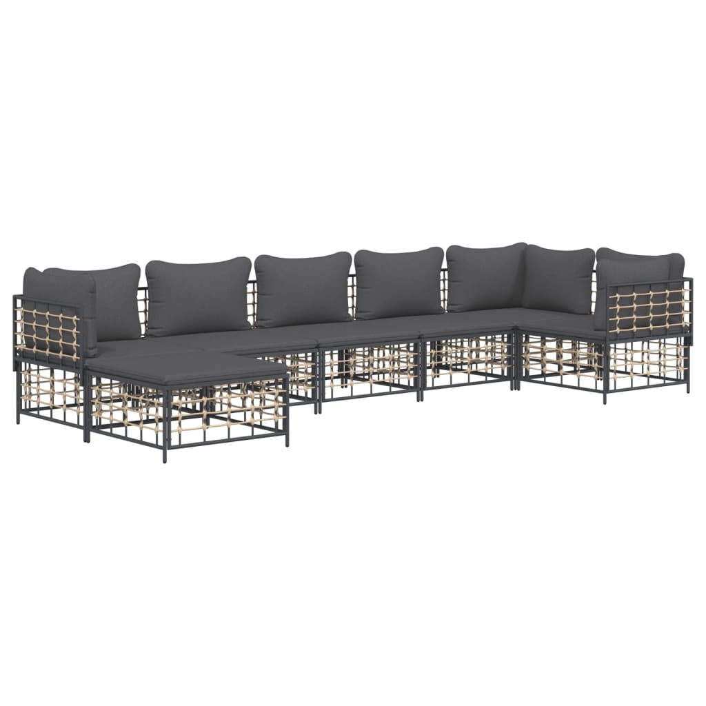 Set Divani da Giardino 7 pz con Cuscini Antracite in Polyrattan - homemem39